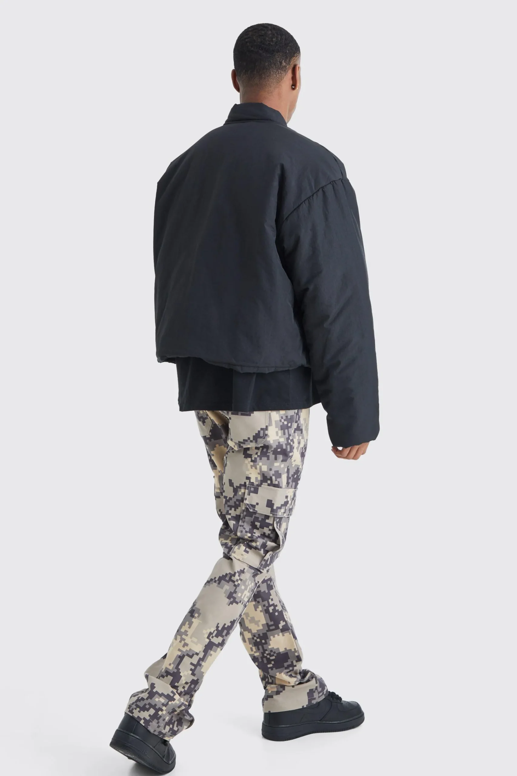 Boxy Crinkle Nylon Puffer Bomber | BoohooMAN UK
