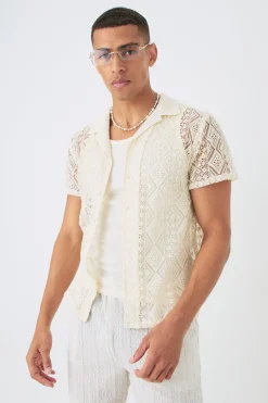 Boxy Crochet Look Shirt | BoohooMAN UK