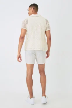 Boxy Crochet Look Shirt | BoohooMAN UK