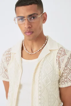 Boxy Crochet Look Shirt | BoohooMAN UK