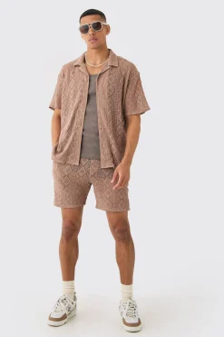 Boxy Crochet Shirt & Short Set | BoohooMAN UK