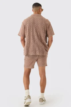 Boxy Crochet Shirt & Short Set | BoohooMAN UK