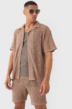 Boxy Crochet Shirt & Short Set | BoohooMAN UK