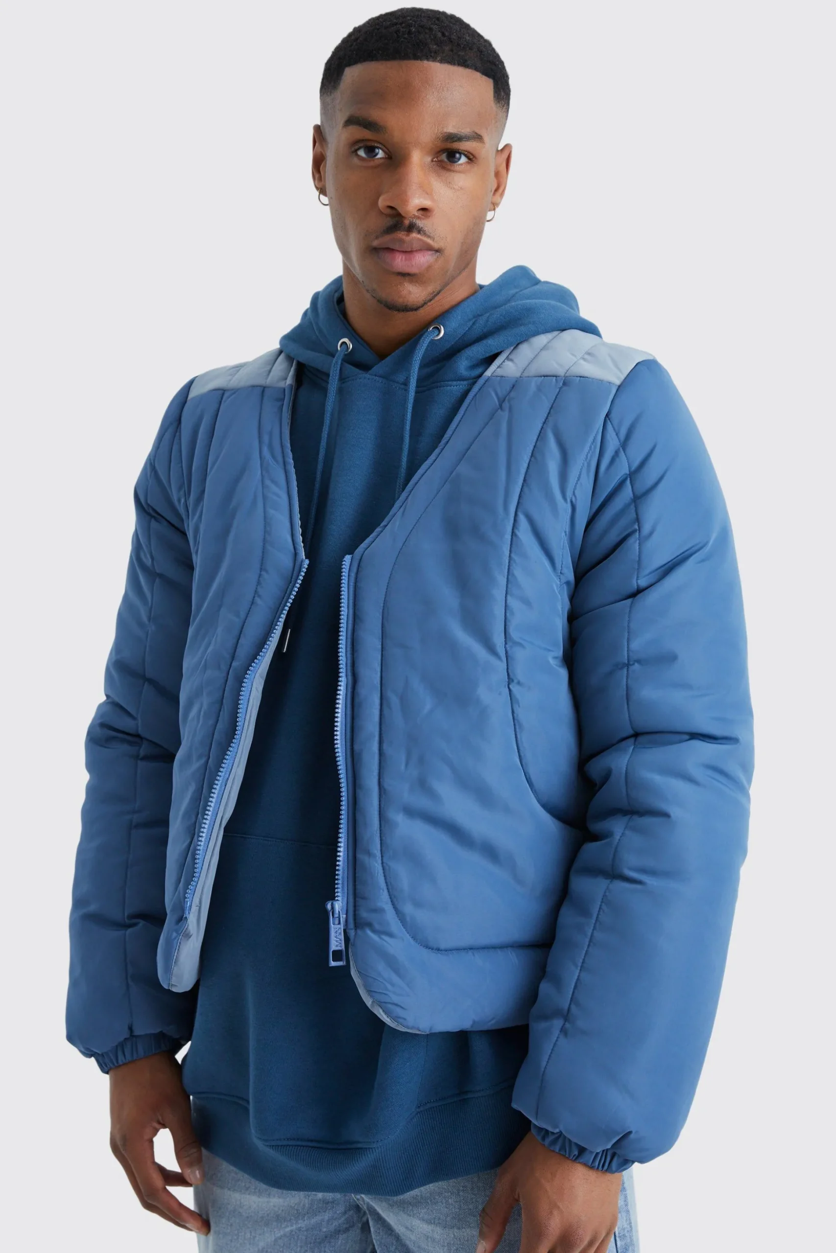 Boxy Curved Quilted Puffer | BoohooMAN UK