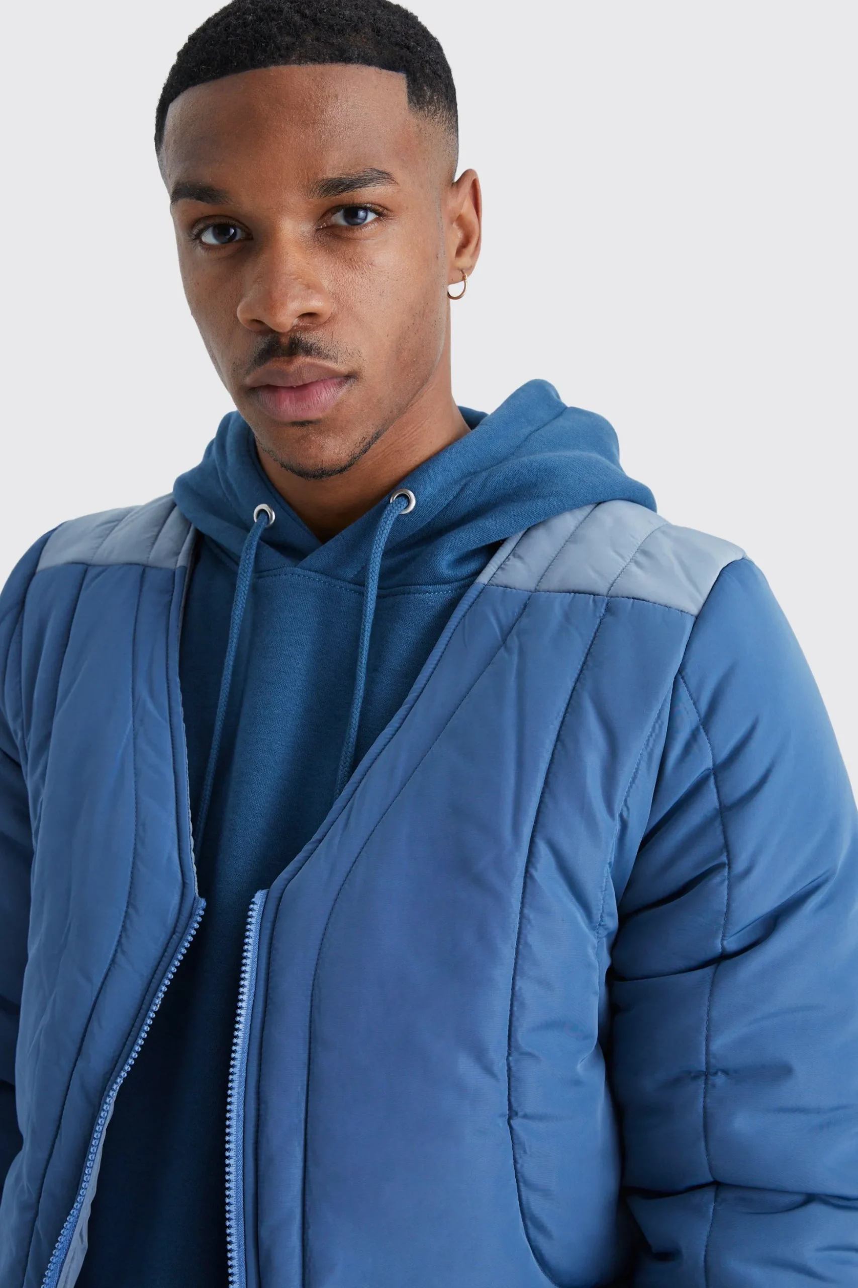 Boxy Curved Quilted Puffer | BoohooMAN UK