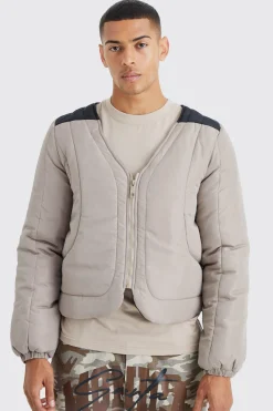 Boxy Curved Quilted Puffer | BoohooMAN UK