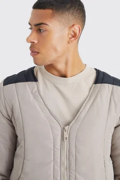 Boxy Curved Quilted Puffer | BoohooMAN UK