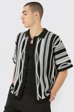 Boxy 3d Jacquard Knit Shirt | BoohooMAN UK