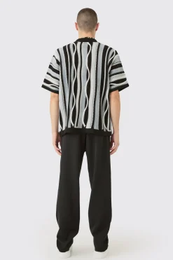 Boxy 3d Jacquard Knit Shirt | BoohooMAN UK
