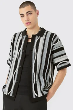 Boxy 3d Jacquard Knit Shirt | BoohooMAN UK