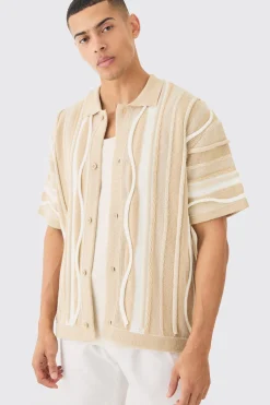 Boxy 3d Jacquard Knit Shirt | BoohooMAN UK