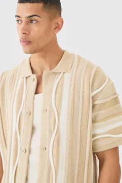Boxy 3d Jacquard Knit Shirt | BoohooMAN UK