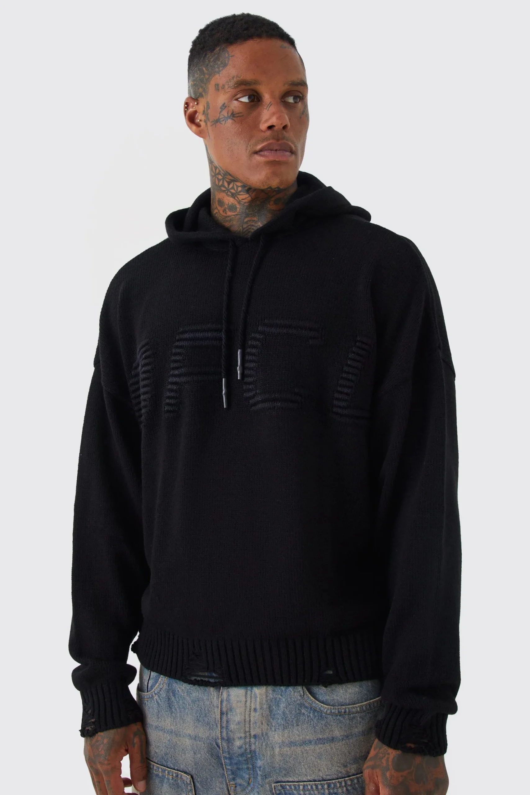 Boxy 3d Ofcl Knitted Hoodie | BoohooMAN UK