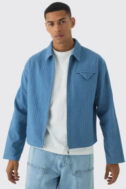 Boxy Denim Textured Jacket | BoohooMAN UK