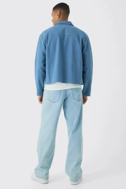 Boxy Denim Textured Jacket | BoohooMAN UK