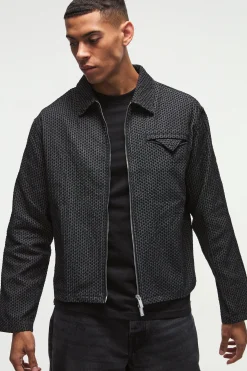 Boxy Denim Textured Jacket | BoohooMAN UK