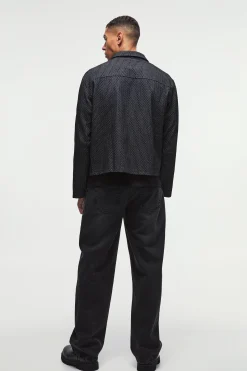 Boxy Denim Textured Jacket | BoohooMAN UK