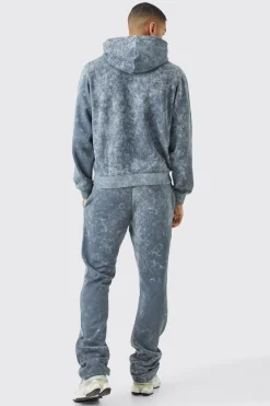 Boxy Distressed Applique Washed Hoodie | BoohooMAN UK