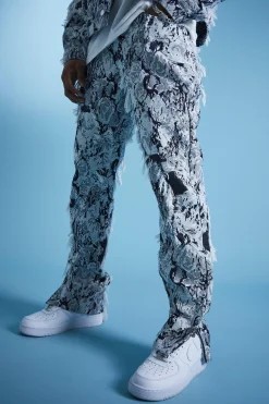 Boxy Distressed Tapestry Denim Jacket And Jeans | BoohooMAN UK