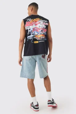 Boxy Drop Armhole Extended Neck Racing Print Tank | BoohooMAN UK