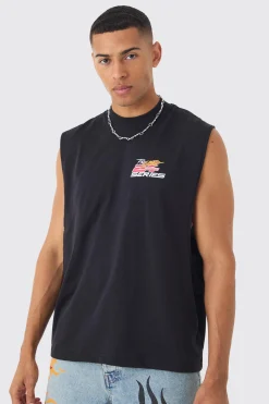 Boxy Drop Armhole Extended Neck Racing Print Tank | BoohooMAN UK