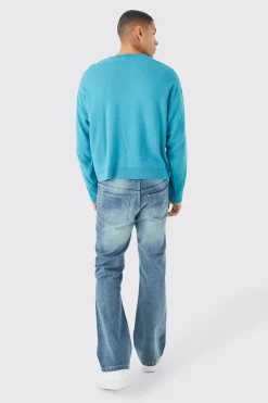 Boxy Drop Shoulder Graphic Knitted Jumper | BoohooMAN UK
