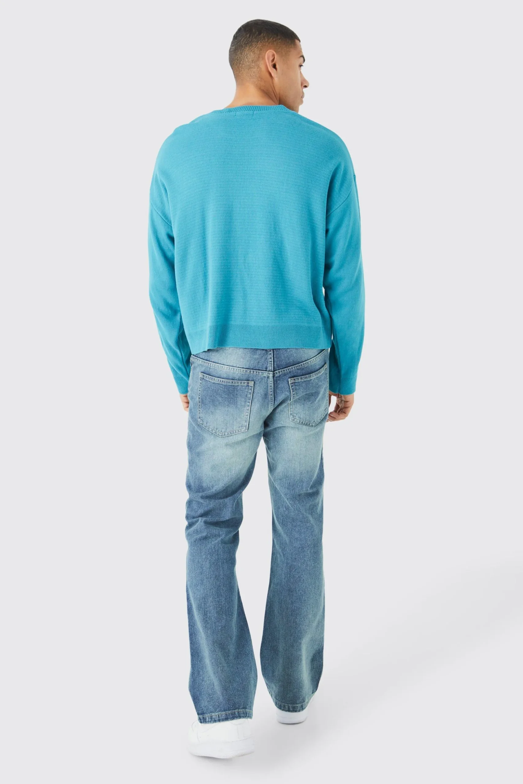 Boxy Drop Shoulder Graphic Knitted Jumper | BoohooMAN UK
