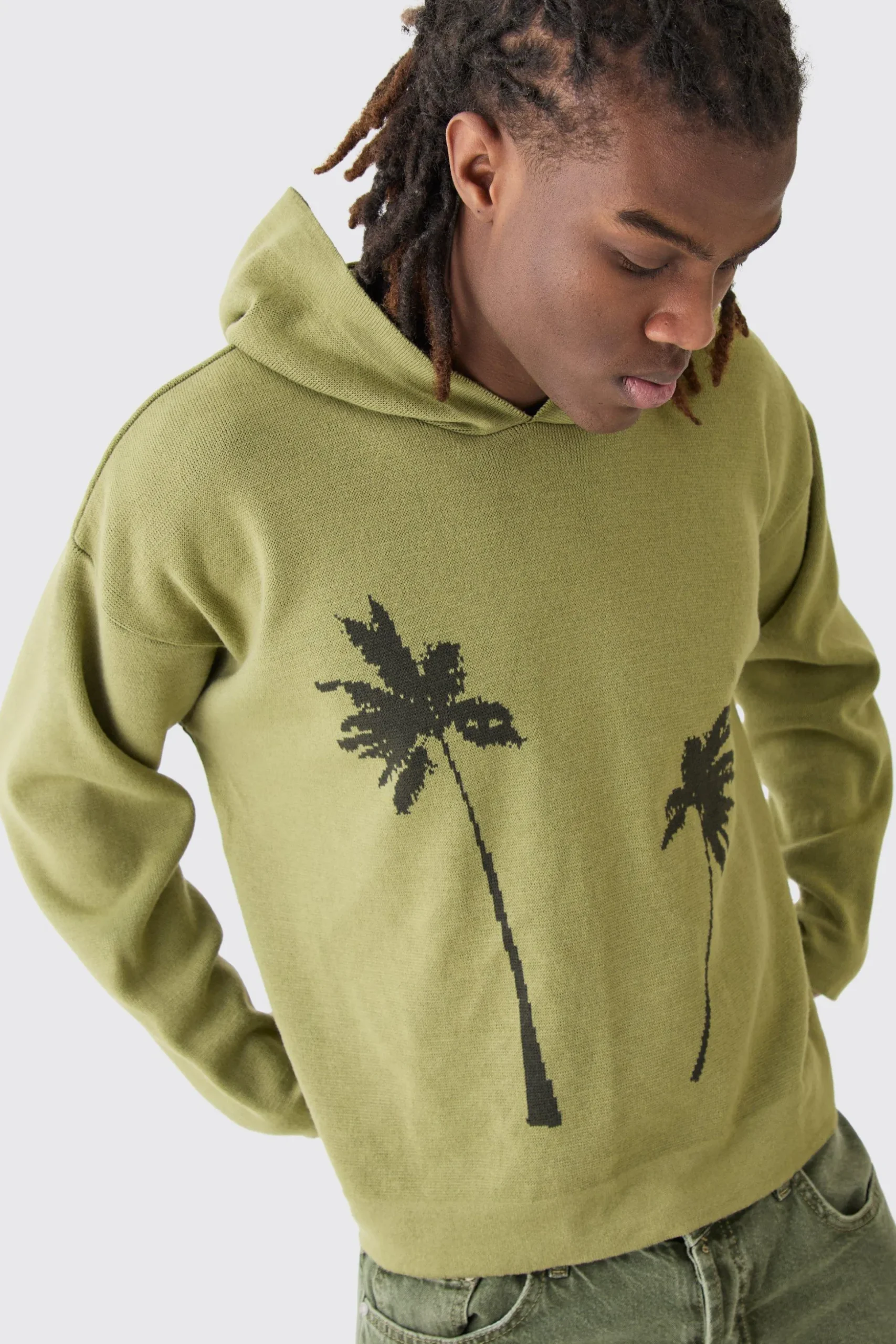 Boxy Drop Shoulder Graphic Knit Hoodie | BoohooMAN UK