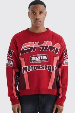 Boxy Drop Shoulder Moto Knitted Jumper | BoohooMAN UK