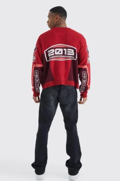 Boxy Drop Shoulder Moto Knitted Jumper | BoohooMAN UK