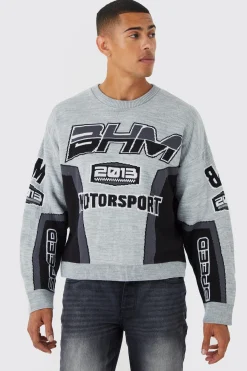 Boxy Drop Shoulder Moto Knitted Jumper | BoohooMAN UK
