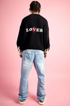 Boxy Drop Shoulder V Neck Graphic Jumper | BoohooMAN UK
