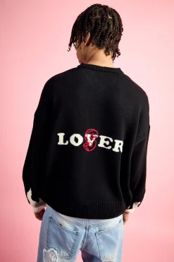 Boxy Drop Shoulder V Neck Graphic Jumper | BoohooMAN UK