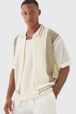 Boxy Dual Zip Open Stitch Colour Block Shirt | BoohooMAN UK