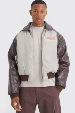 Boxy Embossed Pu & Contrast Nylon Bomber | BoohooMAN UK