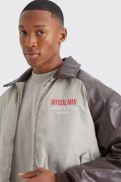 Boxy Embossed Pu & Contrast Nylon Bomber | BoohooMAN UK