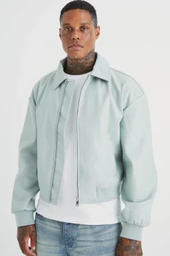 Boxy Embossed Pu Collared Bomber | BoohooMAN UK