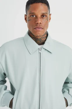 Boxy Embossed Pu Collared Bomber | BoohooMAN UK