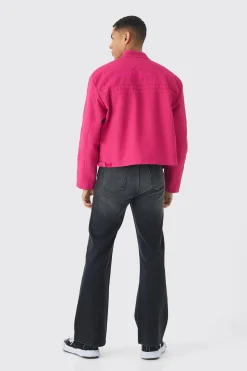 Boxy Embossed Pu Moto Jacket In Pink | BoohooMAN UK