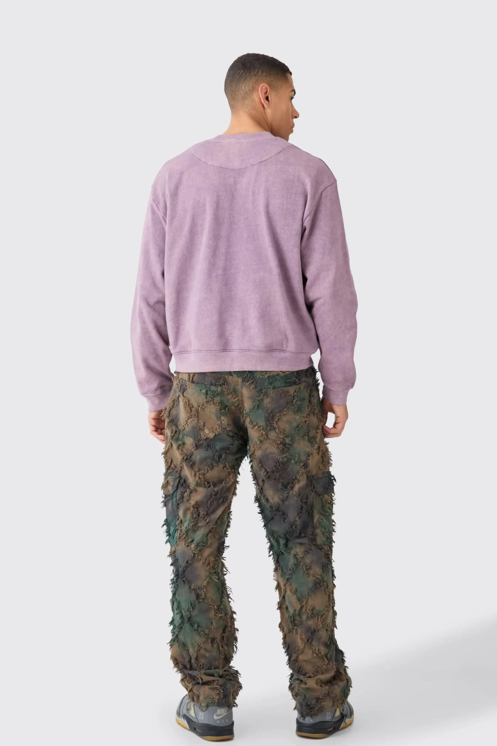 Boxy Extended Neck Acid Wash Embroidered Sweatshirt | BoohooMAN UK
