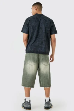 Boxy Extended Neck Santa Monica Acid Wash T-shirt | BoohooMAN UK