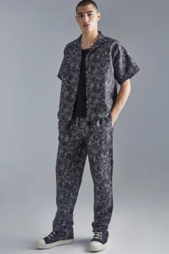 Boxy Fabric Interest Shirt And Trouser Set | BoohooMAN UK