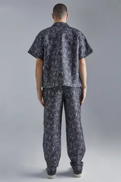 Boxy Fabric Interest Shirt And Trouser Set | BoohooMAN UK