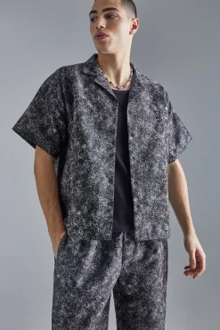 Boxy Fabric Interest Shirt And Trouser Set | BoohooMAN UK