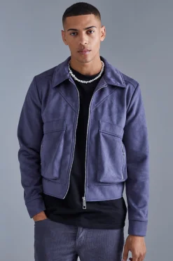 Boxy Faux Suede Collared Jacket | BoohooMAN UK