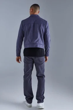 Boxy Faux Suede Collared Jacket | BoohooMAN UK