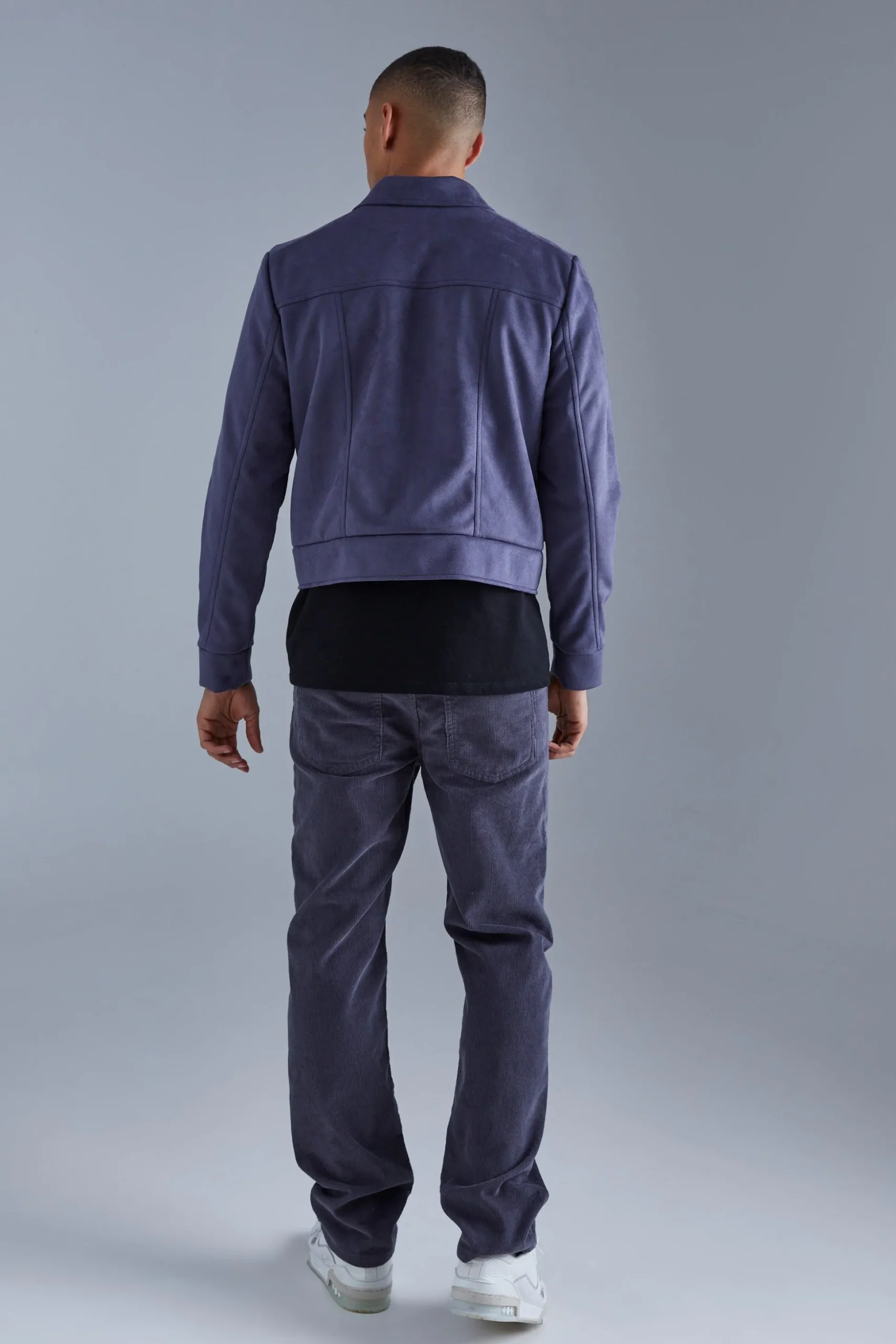 Boxy Faux Suede Collared Jacket | BoohooMAN UK