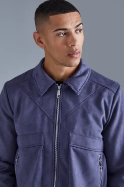 Boxy Faux Suede Collared Jacket | BoohooMAN UK