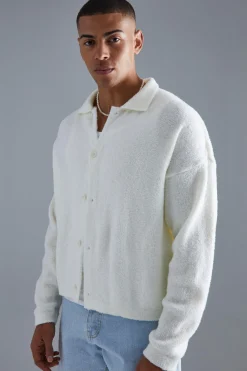 Boxy Fit Brushed Knit Cardigan | BoohooMAN UK