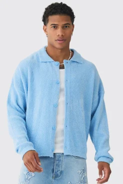 Boxy Fit Brushed Knit Cardigan | BoohooMAN UK
